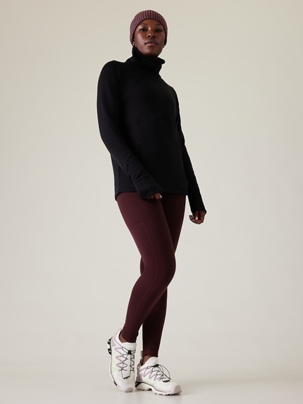 Athleta Polartec Leggings in Burgundy Red altitude‎ stash tight polartec